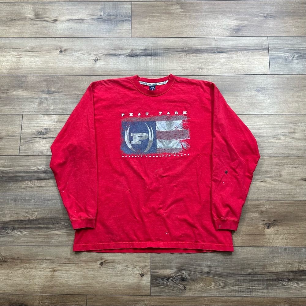 Vintage 2000s Y2K Phat Farm Red Long Sleeve Graphic Tee